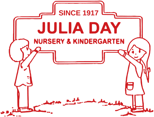 Julia Day Nursery and Kindergarten, since 1917: two children holding up the school sign
